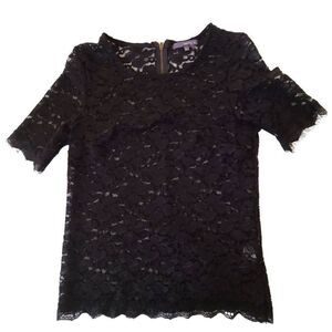 Matty Womens Black Lace Short Sleeve Top Medium